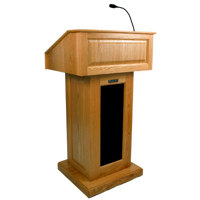 

AmpliVox SS3020 Victoria Lectern System with 50 Watt Amplifier, 4 Built-In Jensen Speakers and Handheld Microphone - Natural Oak