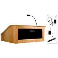 

AmpliVox SW3025 Wireless Tabletop Victoria Lectern with 50 Watt Amplifier and Headset Microphone, Natural Oak