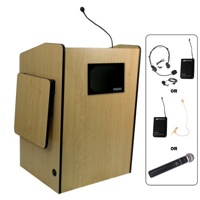 

AmpliVox SW3235 Wireless Multimedia Presentation Podium with Sound System and Flesh Tone Over-Ear Microphone, Cherry
