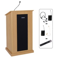 

AmpliVox SW450 Wireless Presidential Plus Lectern with Sound System and Flesh Tone Over-Ear Microphone, Oak
