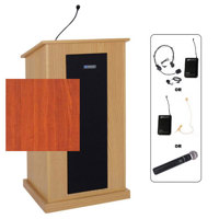 

AmpliVox SW470 Wireless Chancellor Lectern with Sound System and Flesh Tone Over-Ear Microphone, Cherry