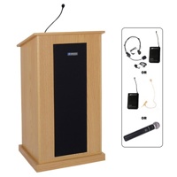 

AmpliVox SW470 Wireless Chancellor Lectern with Sound System and Flesh Tone Over-Ear Microphone, Maple