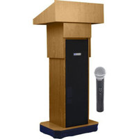

AmpliVox SW505A Wireless Executive Adjustable Height Sound Column Lectern with 50W Amplifier, Built-in Receiver, Wireless Handheld Mic, Light Oak