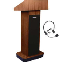 

AmpliVox SW505 Wireless Executive Sound Column Lectern, 50W Multimedia Stereo Amplifier, Built-in Receiver, Wireless Headset Mic, Walnut