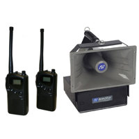 

AmpliVox SW6210 Radio Hailer PA System with 2x MURS Radios, Includes Transmitter with Lapel And Headset Mics, SW805A 50W Stereo Amplifier with 3x Mic Inputs, Radio Holder, Horn Speaker, Dynamic Mic with 6' Cord