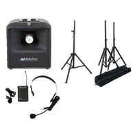 

AmpliVox SW6823 Premium Mega Hailer PA System, Includes Companion Speaker, Wireless Headset & Lapel Microphone and 2x Tripod and Case