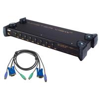 

Aten CS9138 8-Port PS/2 KVM Switch Kit, Includes 4x6' PS/2 KVM Cable, 4x10' PS/2 KVM Cable, Power Adapter, Rack Mount Kit