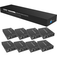 

A-NeuVideo A-NeuVideo x8 HDMI POE 1080/4K60 CAT6 Extender Splitter, IR Return, w/ 8x Receivers 196 ft (60M) AUTO SETUP