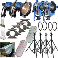 

ARRI LITE 575 Plus/Fresnel Mini Kit, Includes 300W Plus Tungsten Fresnel, 4 Leaf Barndoor Set for 300W Fresnel, 4-Light Case with Wheels, 120V