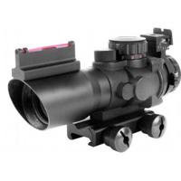 

AIM Sports 4x32mm Prismatic Series Riflescope, Matte Black with Tri-illuminated Red, Green, Blue Arrow Plex Reticle, Fiber Optic Open Sight, Integrated Picatinny Mount