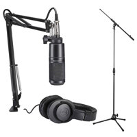 

Audio-Technica AT2020 Podcasting Studio Microphone Pack with ATH-M20x Headphones, Boom & XLR Cable Bundle with H&A Tripod Microphone Stand with Telescoping Boom