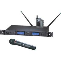 

Audio-Technica AEW5314a Wireless Microphone System, AEW-R5200 Dual Receiver, AEW-T4100a and AEW-T1000a UniPak Transmitter, Band D 655.500-680.375MHz