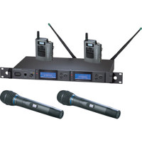 

Audio-Technica AEW5415a Dual Wireless Mic Combo System, AEW-R5200 Dual Receiver, 2 AEW-T5400a & 2 AEW-T1000a Transmitters, Band D 655.500-680.375MHz