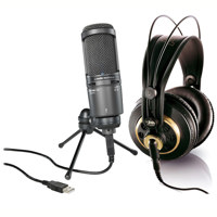 

Audio-Technica AT2020 USB+ Cardioid Condenser USB Microphone, Mac and Windows Compatible - Bundle with AKG Acoustics K240 Studio Over-Ear Semi-Open Pro Headphones