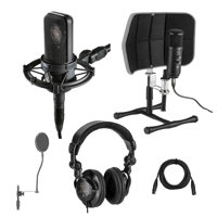 

Audio-Technica AT4040 Side-Address Cardioid Condenser Microphone, 20 Hz - Bundle With Desktop Isolation Filter (Gray), H&A Studio Monitor Headphones, 15' XLR M to XLR F Mic Cable, On-Stage Pop Blocker