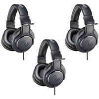 

Audio-Technica 3 Pack ATH-M20x Professional Monitor Headphones, 96dB, 15-20kHz, Black - With Microfiber Cloth