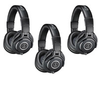 

Audio-Technica 3 Pack ATH-M40x Professional Monitor Headphones, 98dB, 15-24kHz, with 9.8' Coiled and Straight Interchangeable Cables - Microfiber Cloth