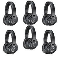 

Audio-Technica 6 Pack ATH-M40x Professional Monitor Headphones, 98dB, 15-24kHz, with 9.8' Coiled and Straight Interchangeable Cables - Microfiber Cloth