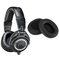 

Audio-Technica ATH-M50x Professional Monitor Headphones, Black - With H&A High Frequency Leather Earpads for AT ATH-M50 Headphones