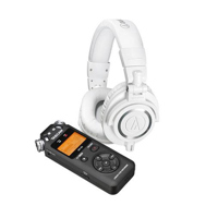 

Audio-Technica ATH-M50x Professional Monitor Headphones, White - Bundle With Tascam DR-05 Portable Handheld Digital Audio Recorder