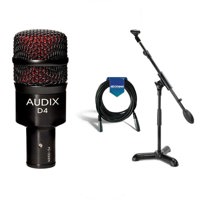 

Audix D4 Hypercardioid Dynamic Drum and Instrument Microphone, 40Hz-18kHz Frequency Response, 280 Ohms Output Impedance - Samson MB1 Mini Boom Stand - 10' XLR Cable