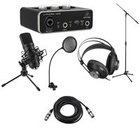 

Behringer U-PHORIA UM2 2x2 USB Audio Interface - Bundle With H&A Cardioid Condenser Microphone, 25' XLR M to XLR F Cable, H&A Tripod Microphone Stand, H&A Pop Filter, AKG K72 Studio Headphones