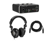 

Behringer U-PHORIA UM2 2x2 USB Audio Interface - With H&A Elite Pro 25' XLR M to XLR F Mic Cable, H&A Closed-Back Studio Monitor Headphones