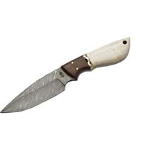 

BucknBear Drop Point Hunter Knife with 4" Damascus Full Tang Fixed Blade and Camel Bone Handle