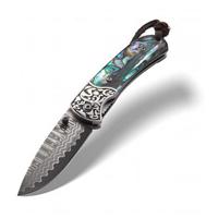 

BucknBear Classic Abalone Folding Knife with 3" Damascus Clip Point Blade and Abalone Handle