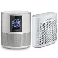 

Bose Home Speaker 500 Wireless Speaker with Built-In Amazon Alexa, Luxe Silver - With Bose SoundLink Color Bluetooth Speaker II, Pearl White