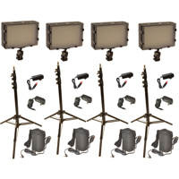 

Bescor Field Pro FP-180KXB Bi-Color 4-Light Kit, Includes 4x FP-180 Bi-Color LED Light, 4x LS-180 Light Stand, 4x AC-12V2 Power Supply, 4x HP-3NC Electrolyte Battery