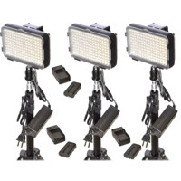 

Bescor XT160 Bi-Color On-Camera LED 3-Light Kit, Includes 3x LS180 6.6' Light Stands, 3x NP-F Type Batteries and 3x AC Adapters