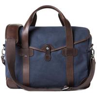 

Barber Shop Bob Cut Messenger Media Bag, Medium, Blue Canvas & Dark Brown Leather