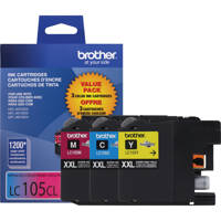 

Brother LC105 Innobella Super High-Yield XXL 3-Color Ink Cartridges Set, 1200 Pages Yield/Cartridge, Cyan, Magenta & Yellow