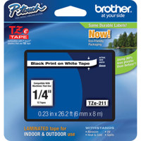 

Brother TZe211 6mm (0.23") Black on White Tape for P-Touch, 26.2' Tape Length