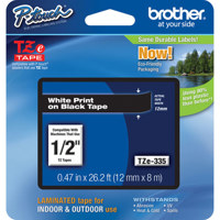 

Brother TZe335 0.47" White On Black Tape for P-Touch (26.2')