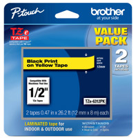 

Brother TZe631 0.47"x26.2' Black on Yellow Laminated Tape for P-Touch Labelers, 2-Pack