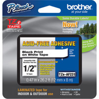 

Brother 0.47" Black Print on White Laminated Tape with Acid-Free Adhesive (26.2')