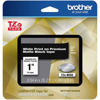 

Brother TZe-M355 24mm (0.94") White on Premium Matte Black Laminated Labeling Tape for P-touch Printer, 26.2'