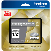 

Brother TZe-ML35 12mm (0.47") White on Premium Matte Gray Laminated Labeling Tape for P-touch Printer, 26.2'