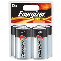 

Energizer MAX D 1.5V Alkaline Battery for Calculators, Pencil Sharpeners, Cameras, Flashlights, Portable Tape Recorders, Smoke Detectors, Toys & Radios, 4-Pack