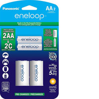 

Panasonic Eneloop AA 1.5V 2000mAh Rechargeable Ni-MH Battery with C Spacer, 2100 Recharge Cycles, 2-Pack