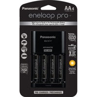 

Panasonic 4 Position Charger (AA Approx 9 Hours, AAA Approx 7 Hours) with 4 Eneloop Pro "AA" NiMH 2550mAh Rechargeable Batteries