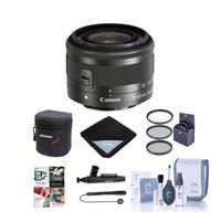 Canon EF-M 15-45mm f/3.5-6.3 IS STM Lens, Black - BUNDLE with 49mm Filter Kit, Soft Lens Case, Cleaning Kit, Lens Wrap (15x15), 