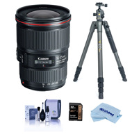 

Canon EF 16-35mm f/4.0L IS USM Ultra Wide Angle Zoom Lens USA - Bundle With Vanguard VEO 2 264AB 4-Section Aluminum Travel Tripod with BH-50 Ball Head Gray, 32GB SDHC Card, Cleaning Kit, Fiber Cloth