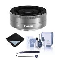 Canon EF-M 22mm f/2 STM Lens Silver - Bundle with Cleaning Kit, Lens Wrap (15x15), Lenscap Leash
