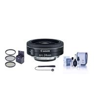 Canon EF-S 24mm f/2.8 STM Wide Angle Lens - USA Warranty - Bundle with 52mm Filter Kit (UV/CPL/ND2), Cleaning Kit, Capleash