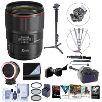 

Canon EF 35mm f/1.4L II USM Auto Focus WA Lens - Bundle with Peak Lens Changing Kit Adapter, 4 Section Aluminum Photo Monopod, Flex Lens Shade, FocusShifter DSLR Follow Focus, Software Package, More
