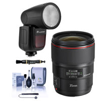

Canon EF 35mm f/1.4L II USM Lens - With Flashpoint Zoom Li-on X R2 TTL On-Camera Round Flash Speedlight For Canon, Cleaning Kit, Capleash, Lens Cleaner