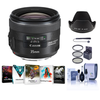 

Canon EF 35mm f/2 IS USM Lens, USA - Bundle - with 67mm Filter Kit (UV, CP, ND2), Cleaning Kit, Cap Leash II, 67mm Wide Angle Digital Lens Hood Petal Shaped, PC Software Package